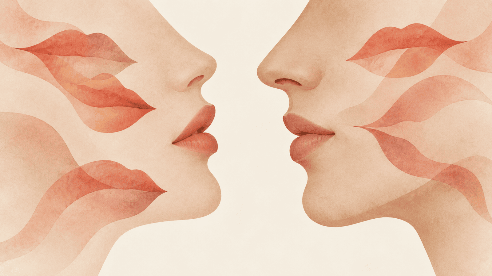 Cuplu față în față, aproape să se sărute, ilustrație despre compatibilitate sexuală
